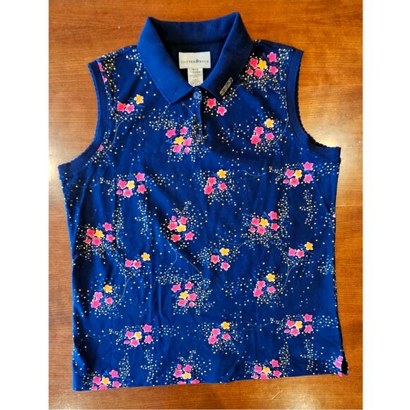 Cutter & Buck Pebble Beach Polo Floral Cotton Womens Button Golf Top, Sz M - Picture 1 of 11